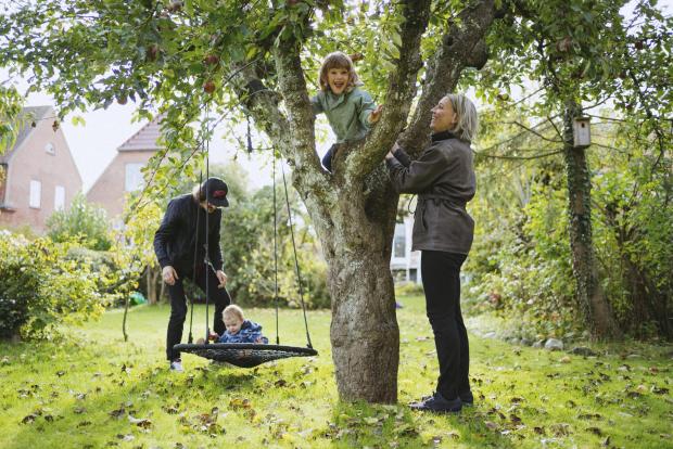 Familie leger i haven